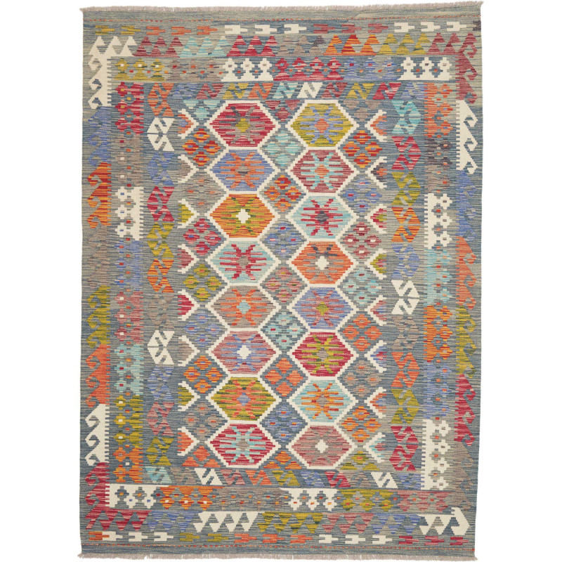 Tappeto Kilim Afghanistan Tribale Grigio Blu Multicolore 183