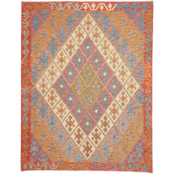 Tappeto Kilim Afghanistan Astratto Rosso Terracotta Bianco C