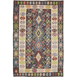 Tappeto Kilim Afghanistan Astratto Nero Beige Multicolore 16