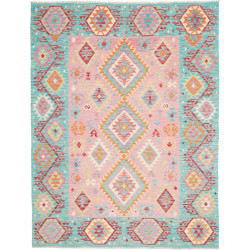 Tappeto Kilim Afghanistan Geometrico Rosa Turchese Arancione