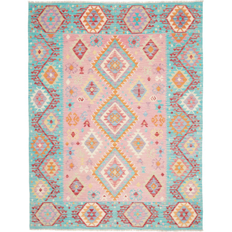 Tappeto Kilim Afghanistan Geometrico Rosa Turchese Arancione