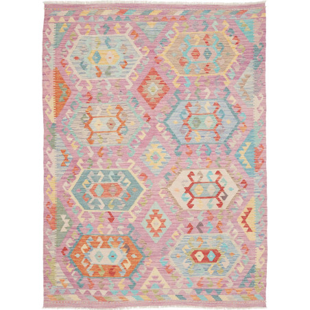 Tappeto Kilim Afghanistan Astratto Rosa Pastello Azzurro Ara