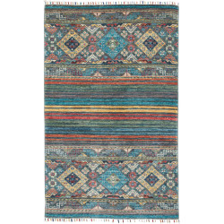 Tappeto Rubin Pakistan Geometrico Turchese Rosso Arancio 100x154 Cm