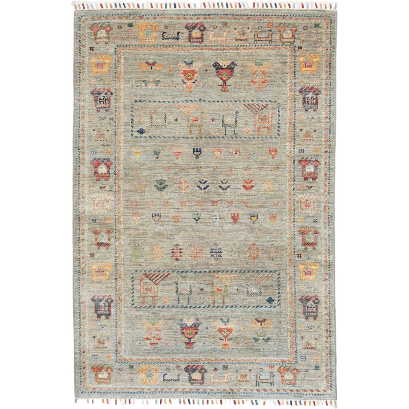 Tappeto Rubin Pakistan Astratto Verde Salvia Multicolore 100x150 Cm