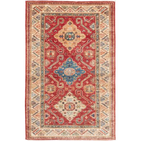 Tappeto Kazak Fine Pakistan Geometrico Rosso Beige 101x157 Cm
