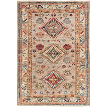 Tappeto Kazak Fine Pakistan Geometrico Beige Multicolore 101x148 Cm