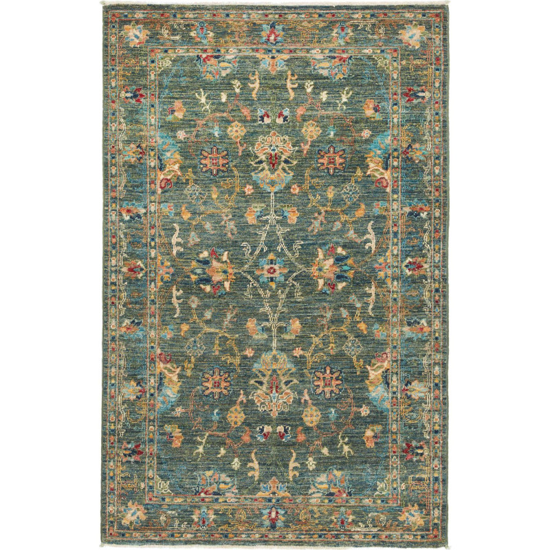 Tappeto Zigler Fine Pakistan Floreale Verde Petrolio Oro Antico 99x154 Cm