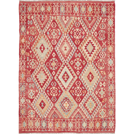 Tappeto Kilim Afghanistan Geometrico Rosso Crema 176x240 Cm