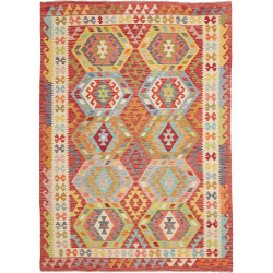 Tappeto Kilim Afghanistan Geometrico Rosso Terracotta Azzurro 177x250 Cm