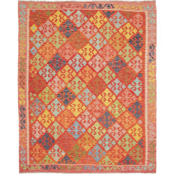Tappeto Kilim Afghanistan Geometrico Arancione Giallo 190x235 Cm