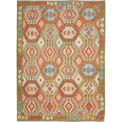 Tappeto Kilim Afghanistan Geometrico Verde Terracotta 180x246 Cm