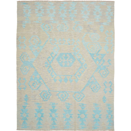 Tappeto Kilim Afghanistan Geometrico Beige Azzurro 184x244 Cm