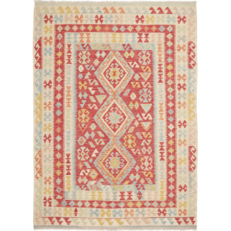 Tappeto Kilim Afghanistan Geometrico Rosso Beige 172x234 Cm