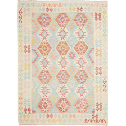 Tappeto Kilim Afghanistan Geometrico Azzurro Pastello Bordeaux 180x243 Cm