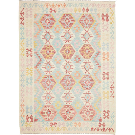 Tappeto Kilim Afghanistan Geometrico Azzurro Pastello Bordeaux 180x243 Cm