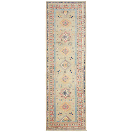 Tappeto Kazak Afghanistan Geometrico Verde Azzurro 84x287 Cm