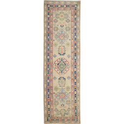 Tappeto Kazak Afghanistan Astratto Beige Blu 85x280 Cm