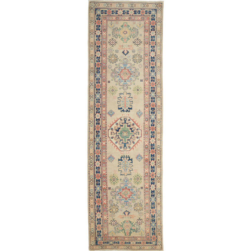 Tappeto Kazak Afghanistan Astratto Beige Blu 85x280 Cm