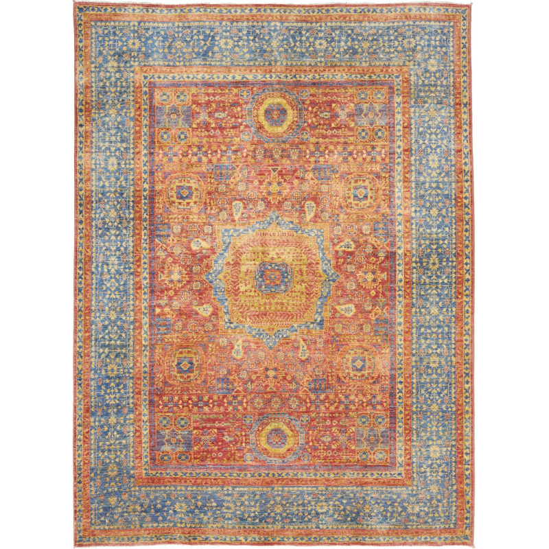 Tappeto Mamlouk Pakistan Floreale Rosso Terracotta Blu Denim