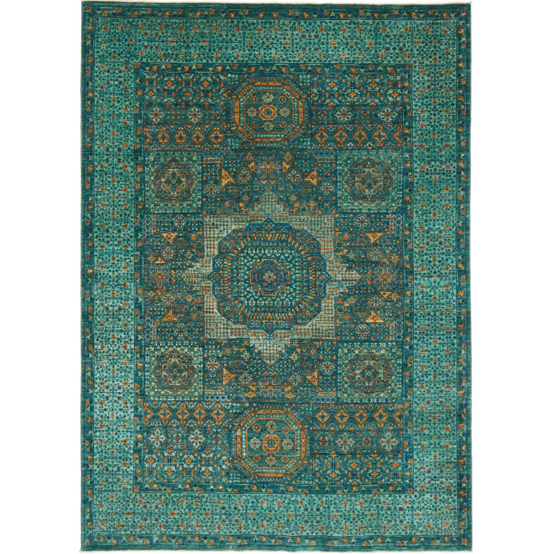 Tappeto Mamlouk Pakistan Geometrico Turchese Verde Smeraldo