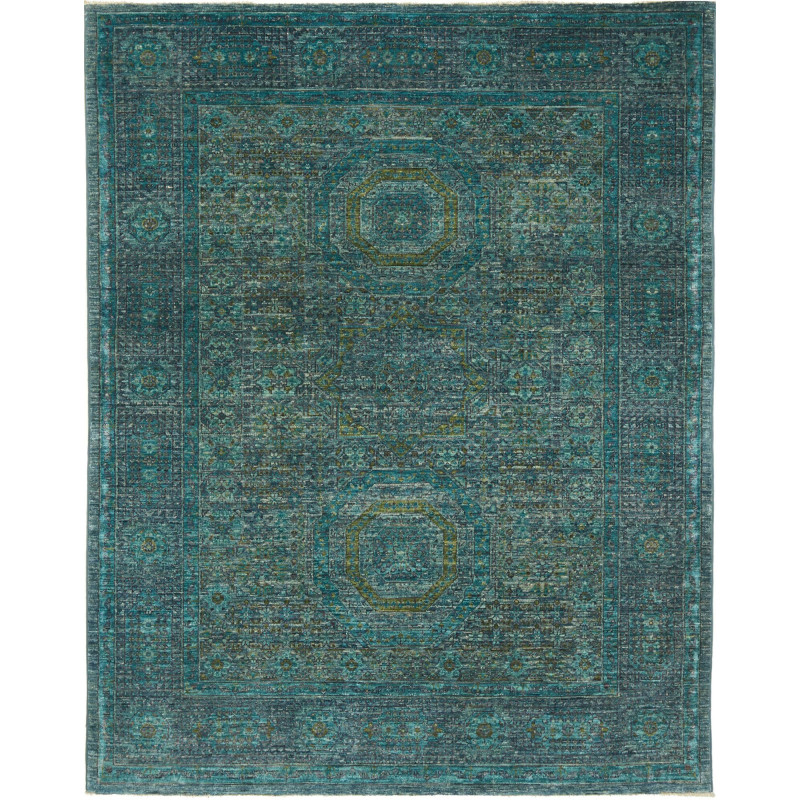 Tappeto Mamlouk Pakistan Geometrico Verde Acqua Blu Scuro Ef