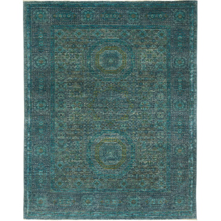 Tappeto Mamlouk Pakistan Geometrico Verde Acqua Blu Scuro Ef