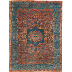 Tappeto Mamlouk Pakistan Geometrico Blu Petrolio Terracotta