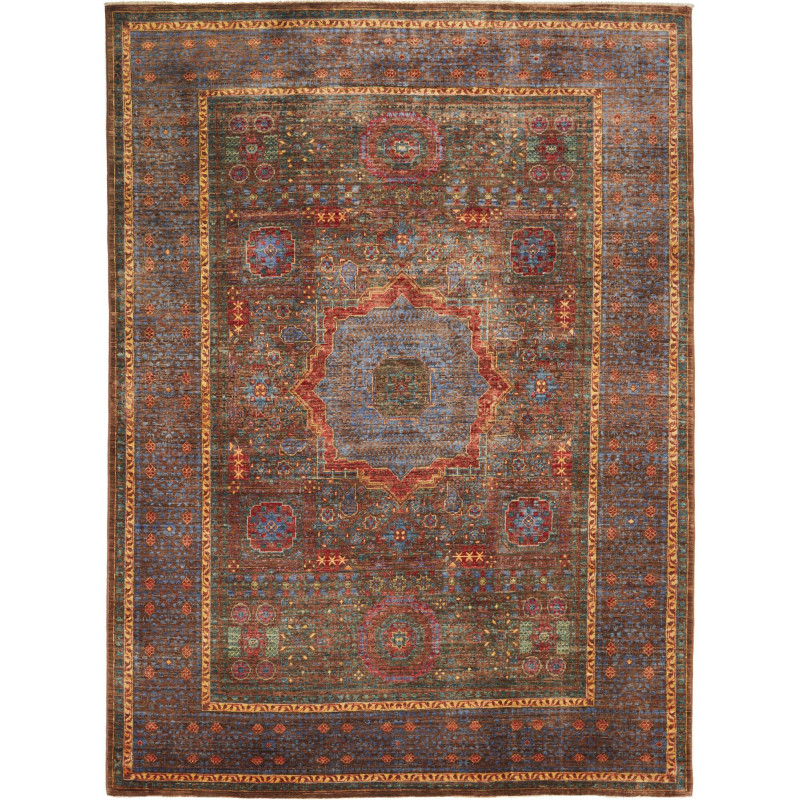 Tappeto Mamlouk Pakistan Medaglione Blu Scuro Terra Bruciata