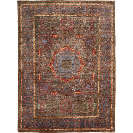Tappeto Mamlouk Pakistan Medaglione Blu Scuro Terra Bruciata
