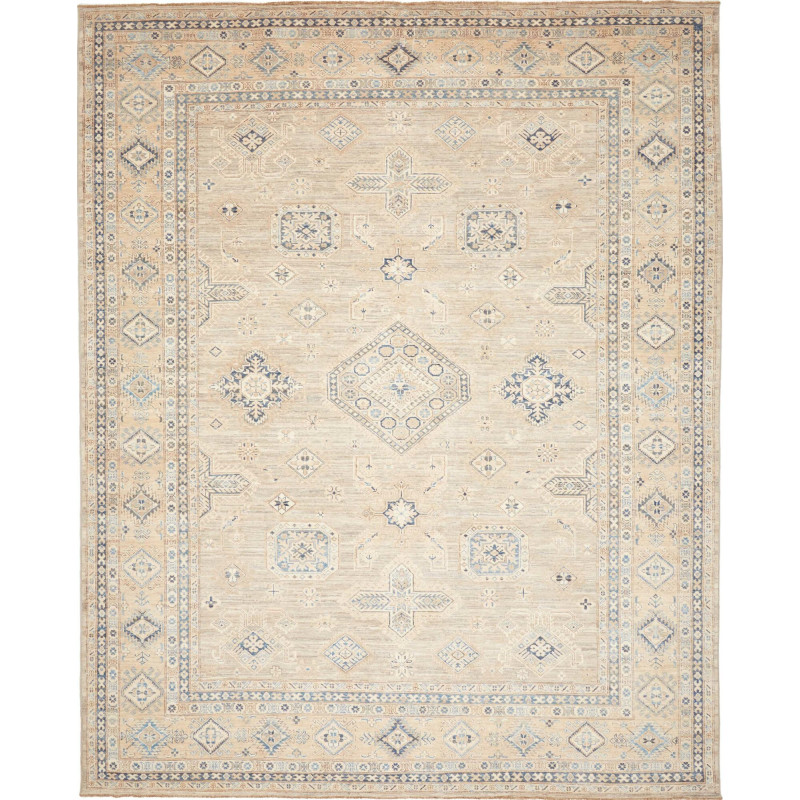 Tappeto Kazak Fine Pakistan Geometrico Beige Blu 248x309 Cm