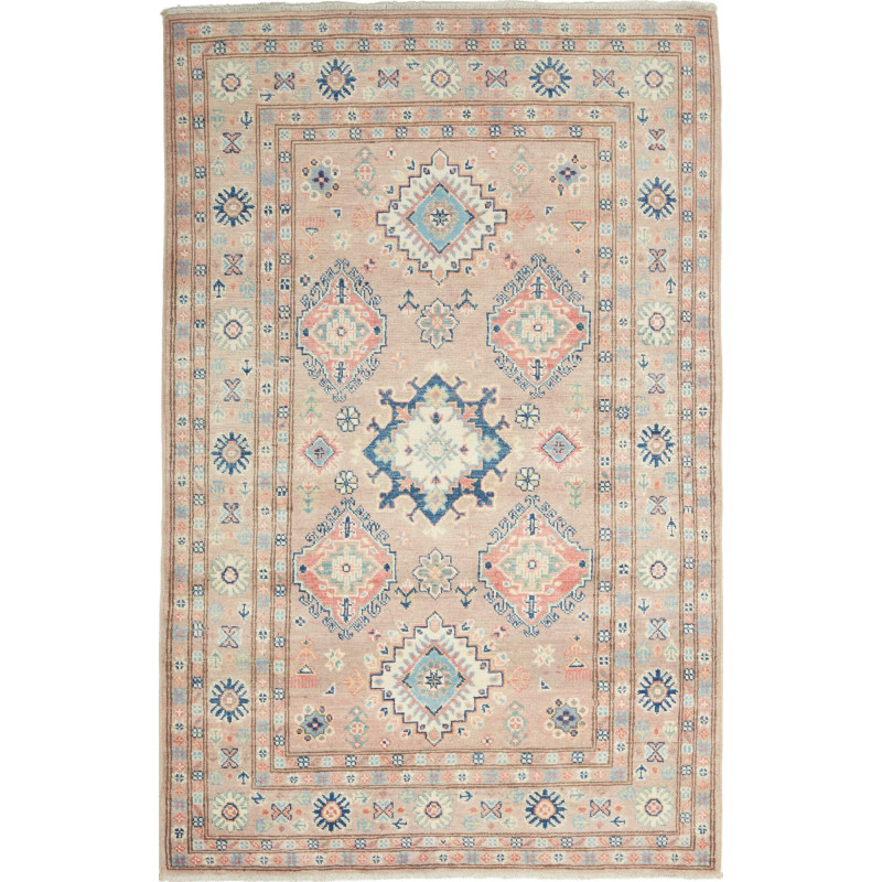 Tappeto Kazak Afghanistan Geometrico Beige Blu 115x182 Cm
