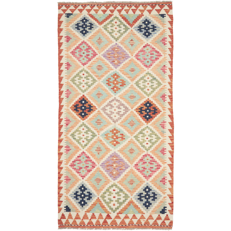 Tappeto Kilim Afghanistan Geometrico Crema Pastello 99x200 C