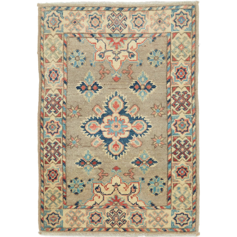Tappeto Kazak Afghanistan Geometrico Beige Blu 63x91 Cm