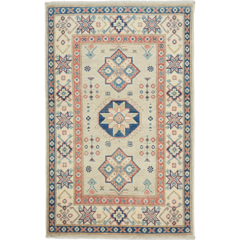 Rug Kazak Afghanistan 78x125 Cream Navy Blue
