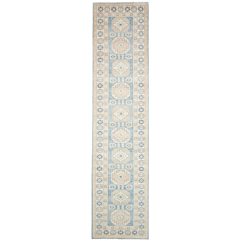 Rug Kazak Afghanistan 90x394 Dusty Blue Beige