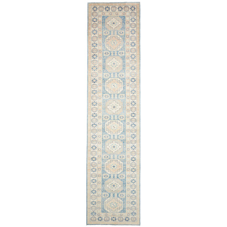 Rug Kazak Afghanistan 90x394 Dusty Blue Beige