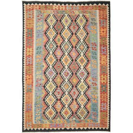 Tappeto Kilim Afghanistan Astratto Multicolore Vivace 204x30
