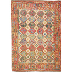 Tappeto Kilim Afghanistan Astratto Rame Blu 211x297 Cm