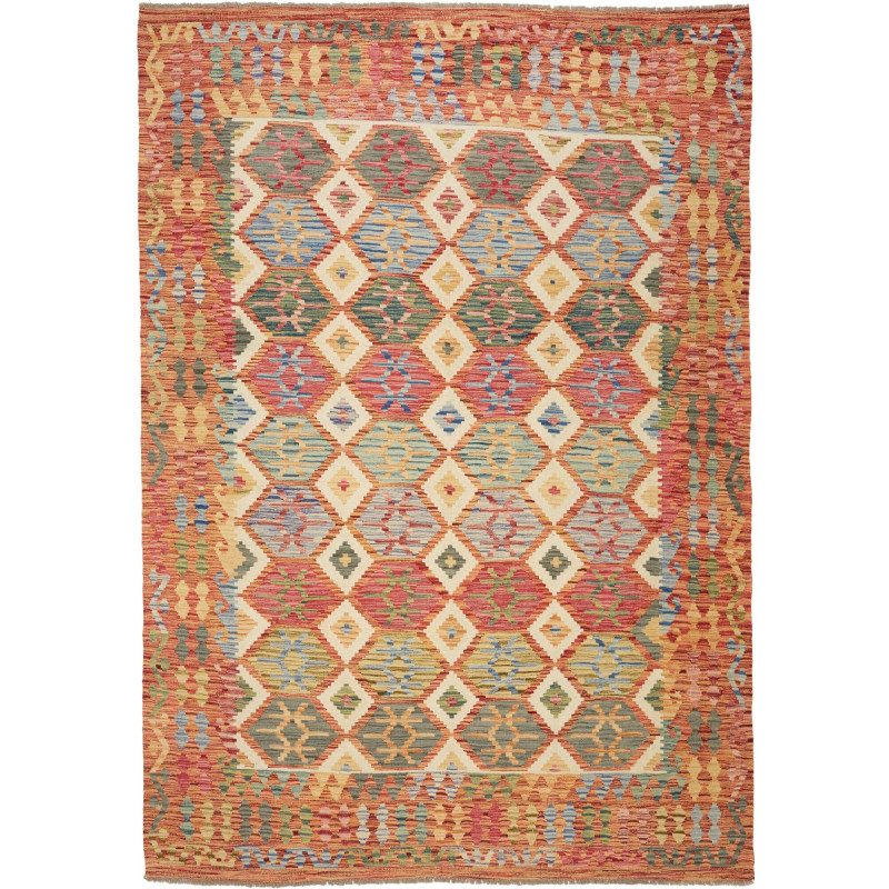 Tappeto Kilim Afghanistan Astratto Rame Blu 211x297 Cm