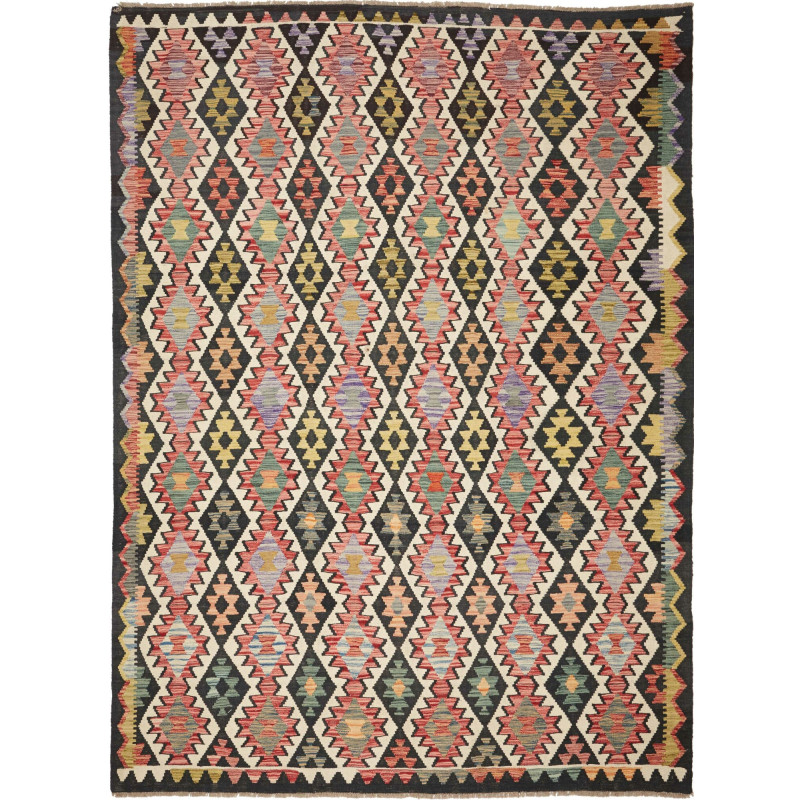 Tappeto Kilim Afghanistan Astratto Nero Crema 224x299 Cm