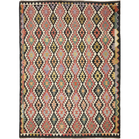 Tappeto Kilim Afghanistan Astratto Nero Crema 224x299 Cm