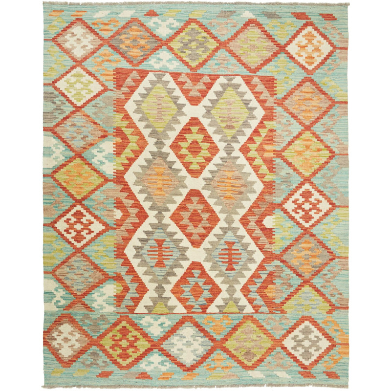 Tappeto Kilim Afghanistan Geometrico Azzurro Arancione 151x1