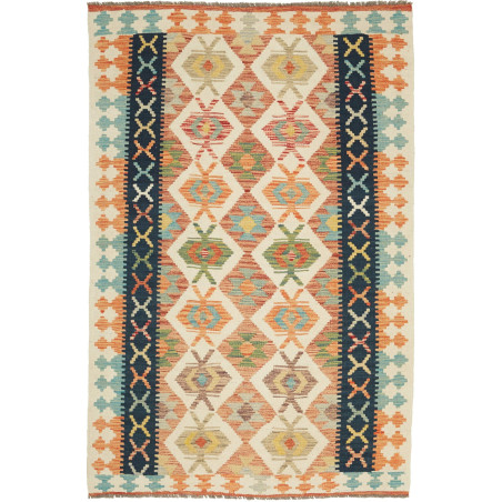 Tappeto Kilim Afghanistan Astratto Crema Arancio 119x182 Cm