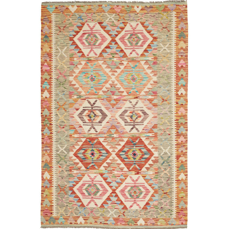 Tappeto Kilim Afghanistan Geometrico Terracotta Beige 120x18
