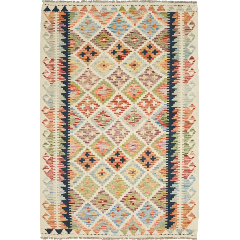 Tappeto Kilim Afghanistan Astratto Crema Multicolore 122x184