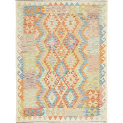 Tappeto Kilim Afghanistan Geometrico Arancio Azzurro 128x173