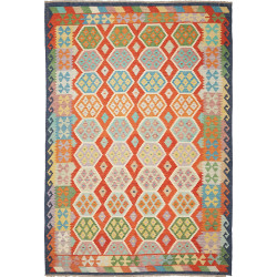 Tappeto Kilim Afghanistan Astratto Arancio Policromo 204x297