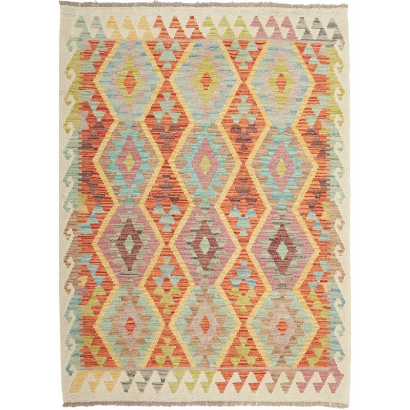 Tappeto Kilim Afghanistan Astratto Multicolore Pastello 127x