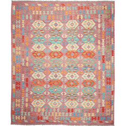 Tappeto Kilim Afghanistan Geometrico Malva Turchese 247x293