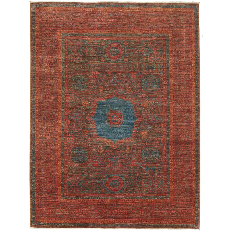Tappeto Mamlouk Pakistan Medaglione Rosso Terracotta Blu Pet